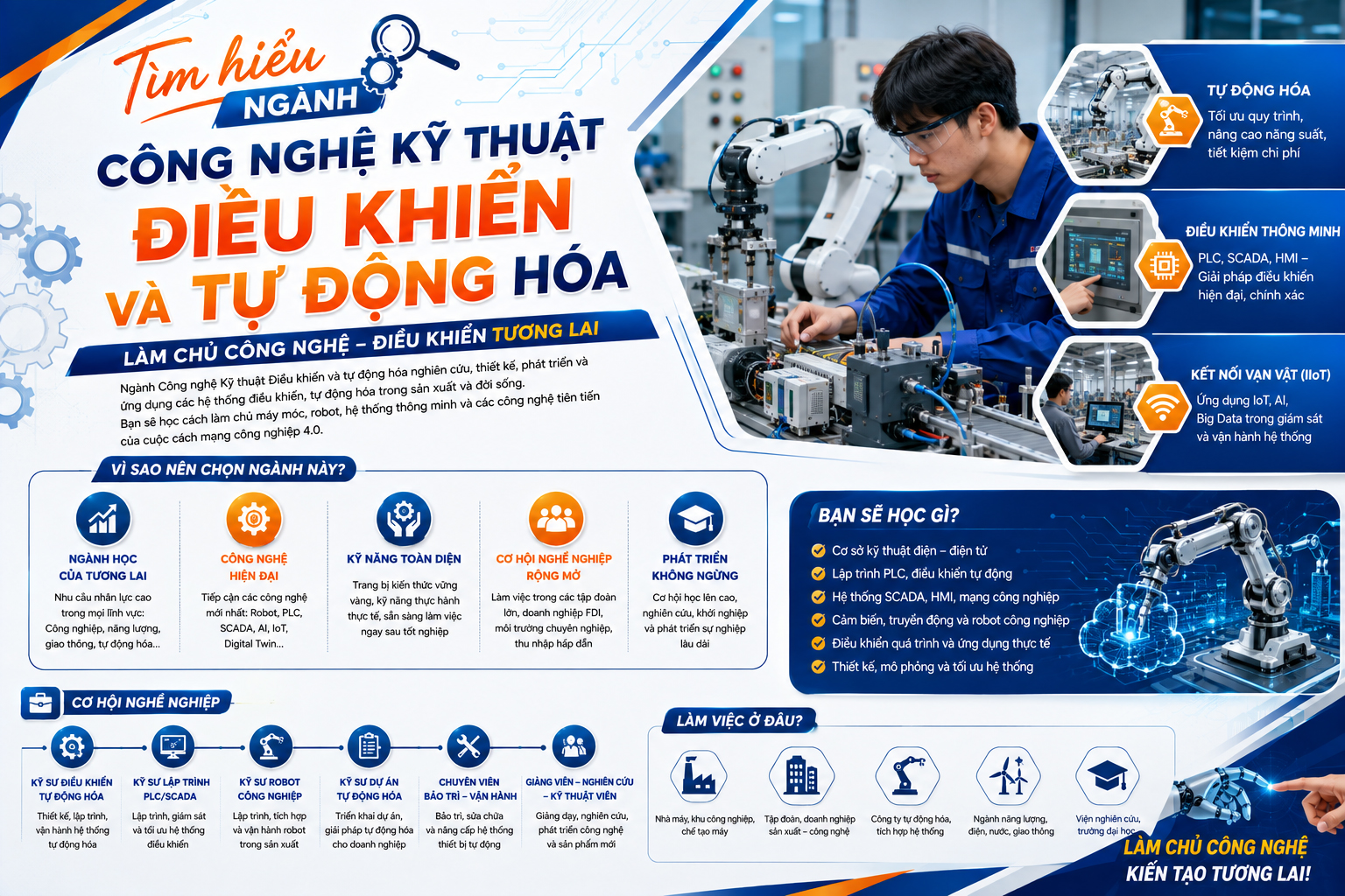 Ngành Công nghệ Kỹ thuật Điều khiển và tự động hóa học gì, học trường nào, ra trường làm công việc gì?