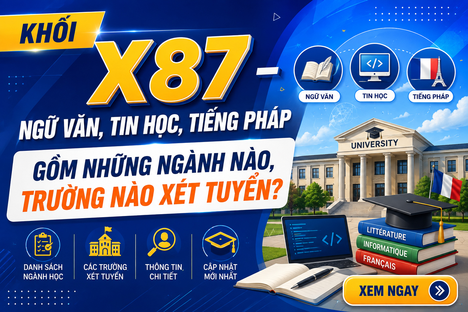 Khối X87 – Ngữ văn, Tin học, Tiếng Pháp gồm những ngành nào, trường nào xét tuyển?