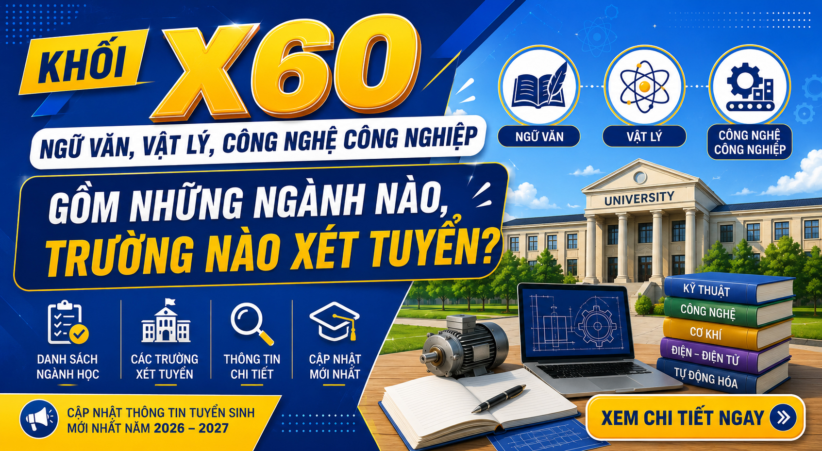 Khối X60 – Ngữ văn, Vật lý, Công nghệ công nghiệp gồm những ngành nào, trường nào xét tuyển?
