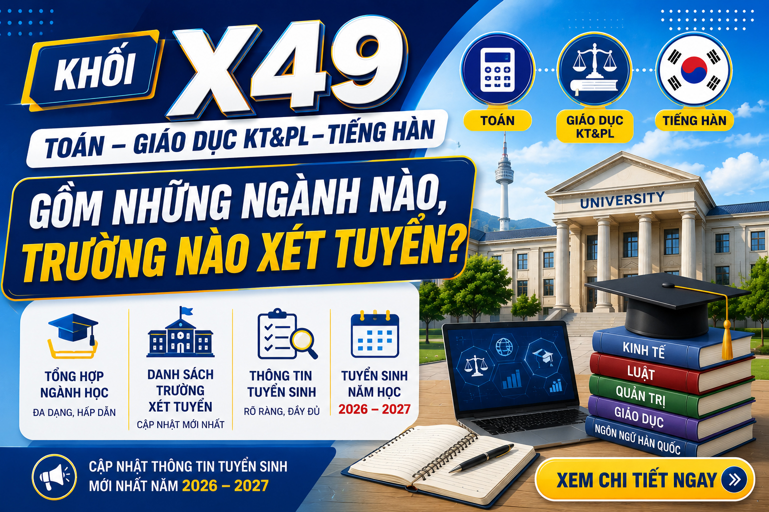 Khối X49 – Toán, Giáo dục KT&PL, Tiếng Hàn gồm những ngành nào, trường nào xét tuyển?