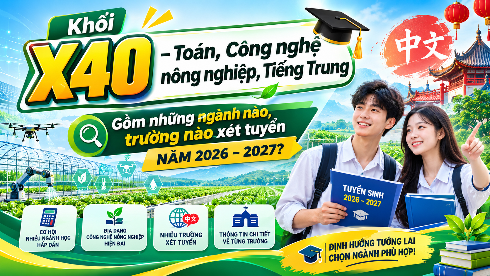 Khối X40 – Toán, Công nghệ nông nghiệp, Tiếng Trung gồm những ngành nào, trường nào xét tuyển?