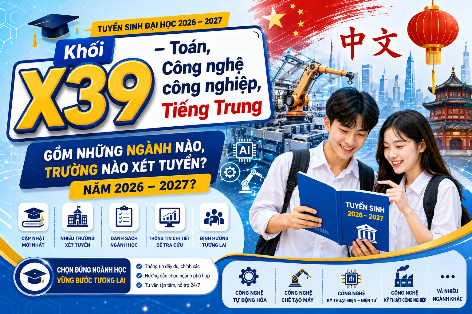 Khối X39 – Toán, Công nghệ công nghiệp, Tiếng Trung gồm những ngành nào, trường nào xét tuyển?
