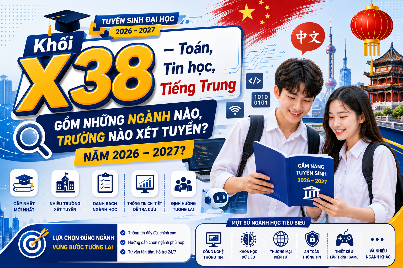 Khối X38 – Toán, Tin học, Tiếng Trung gồm những ngành nào, trường nào xét tuyển?