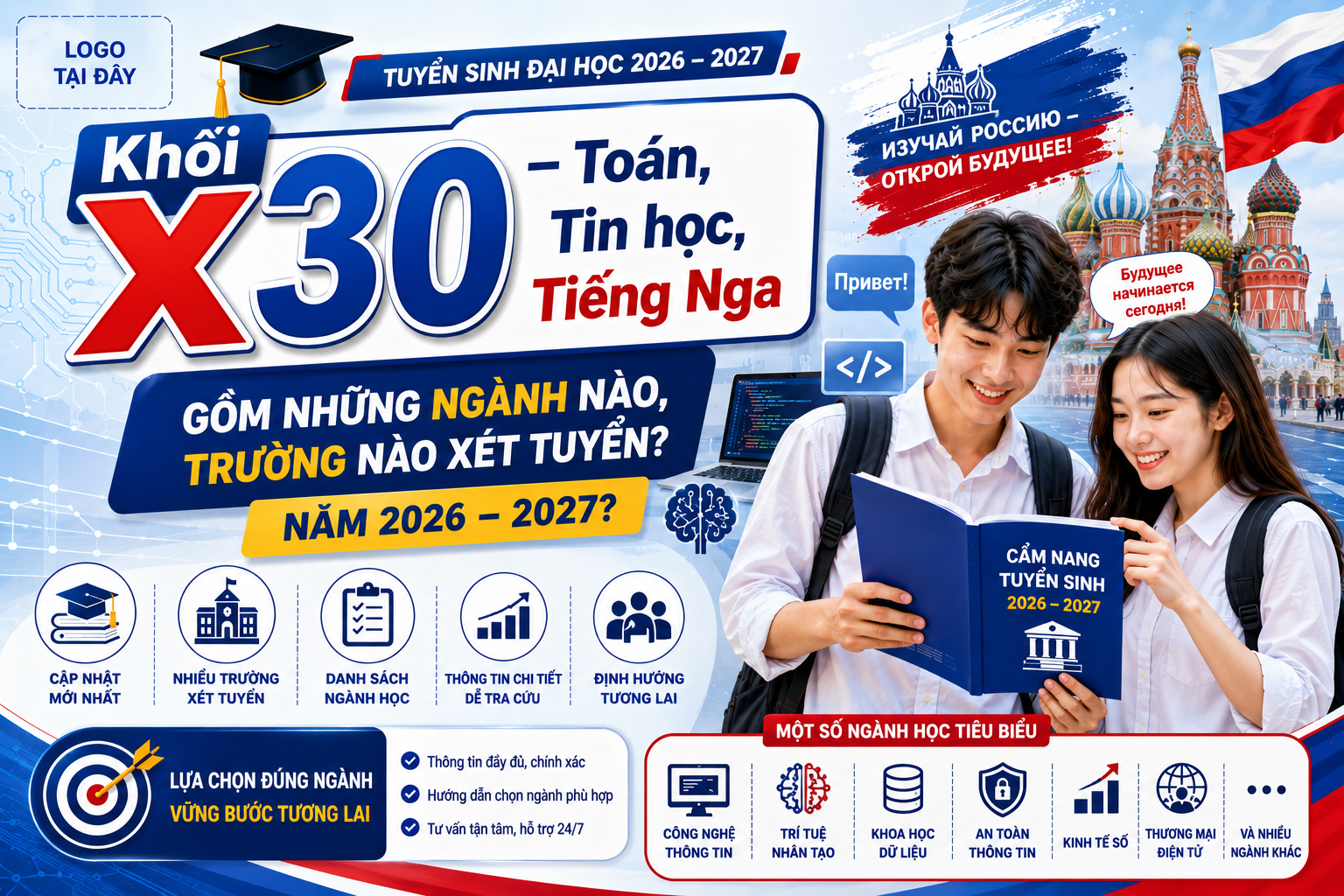 Khối X30 – Toán, Tin học, Tiếng Nga gồm những ngành nào, trường nào xét tuyển?