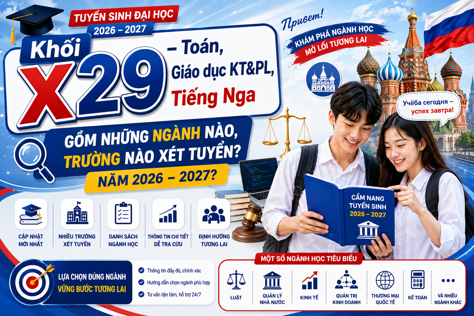 Khối X29 – Toán, Giáo dục KT&PL, Tiếng Nga gồm những ngành nào, trường nào xét tuyển?