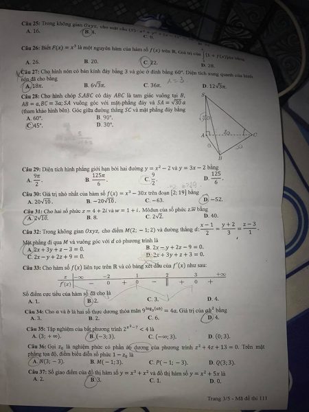 đề toán thi thpt 2020 mã 111 phần 2