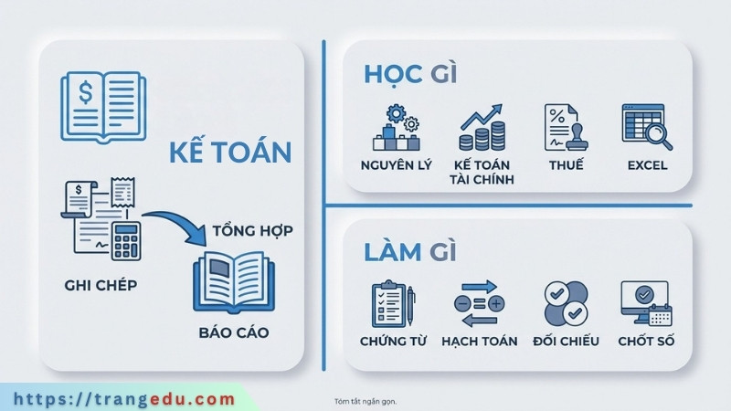 Infographic tóm tắt kế toán là gì, học gì và làm gì